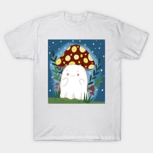 Cute ghost wearing mushroom hat T-Shirt